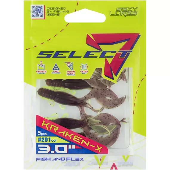 Силікон Select Kraken-X SE 3" #201 (5шт/уп), Довжина силікону: 3" (7.62 см), Колір силікону: 201, фото , изображение 2
